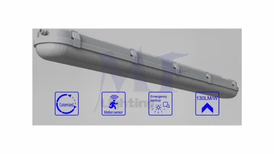 2FT 4FT 5FT 140lm/W IP66 resistente al agua 20W 40W 60W Iluminación de túnel LED Luz a prueba de clima vinculable Sensor de movimiento 90min Emergencia LED RGBW Túnel Luz de prueba triple